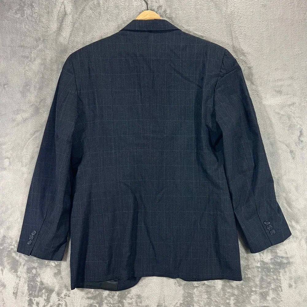 C&R Clothiers Blazer Mens 39S Navy Blue Good Worsted Wool Windowpane USA Made